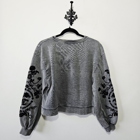 Zara Floral Acid Washed Sweatshirt Size S Grey - Picture 3 of 4